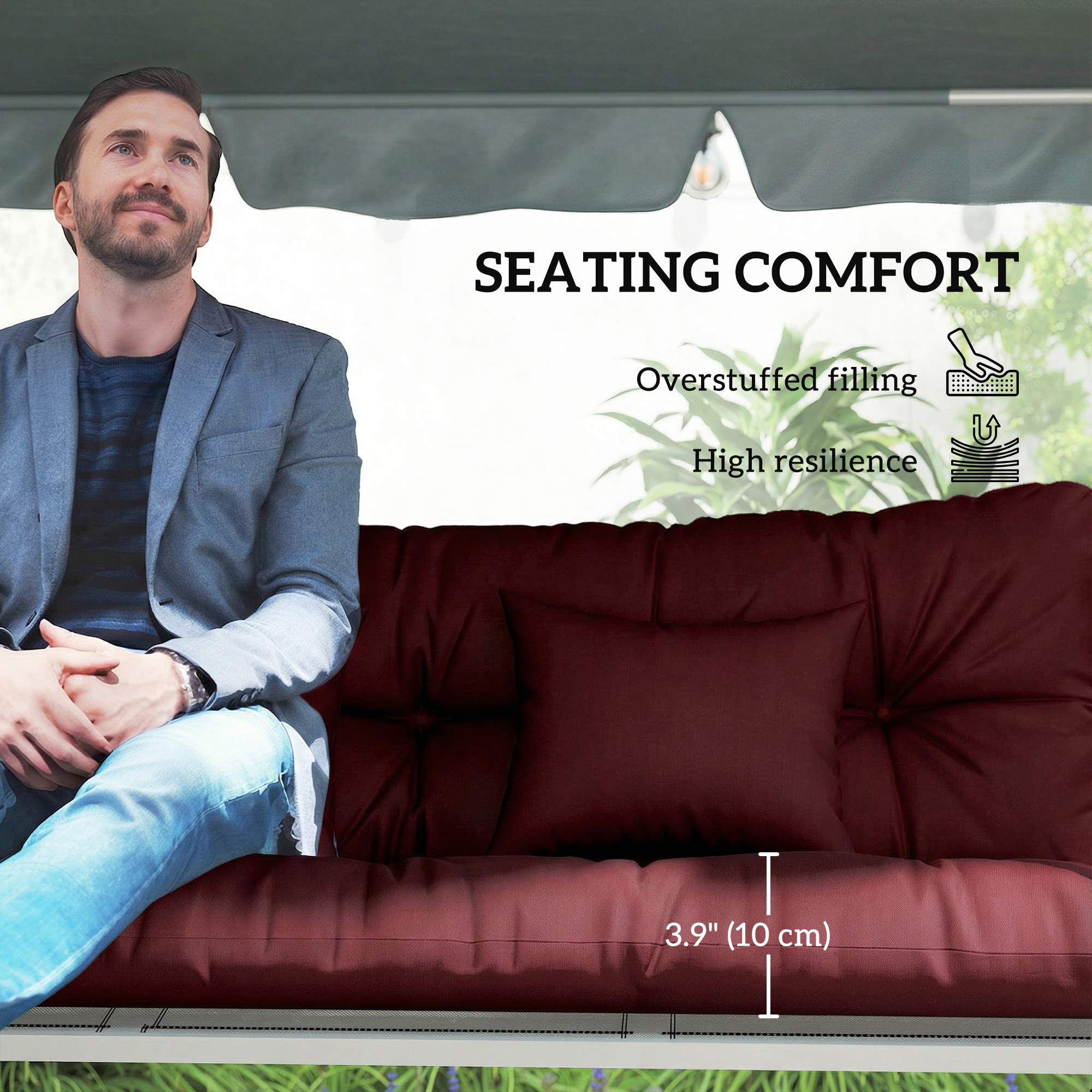 4-Piece Back and Seat Cushion Pillows Replacement and Pillows, Patio Chair Cushions Set with Ties, Wine Red - Image 4