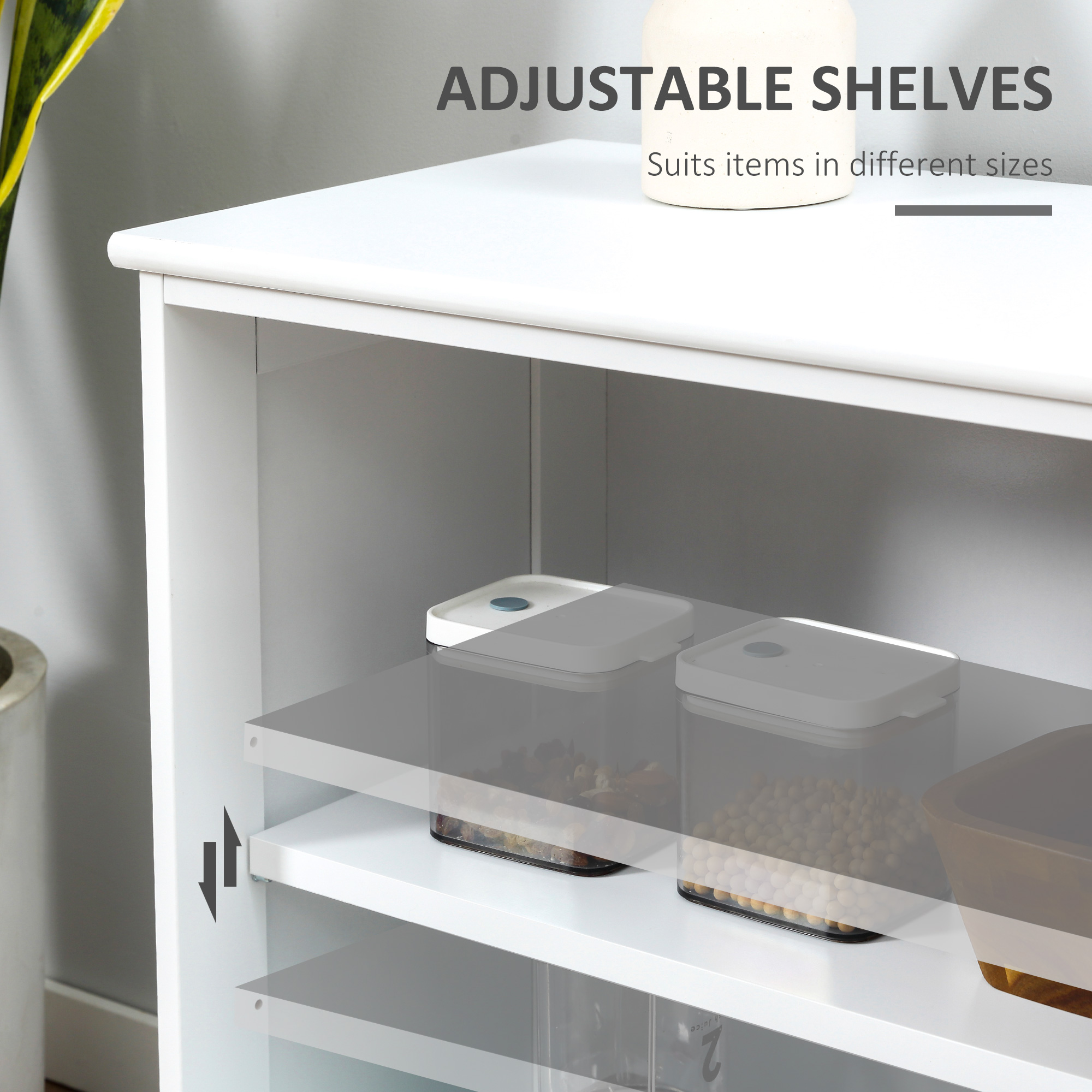 Modern Kitchen Sideboard, Stackable Storage Cabinet, Sliding Glass Door Console, Cupboard Serving Buffet for Kitchen & Dining Room, White - Image 5