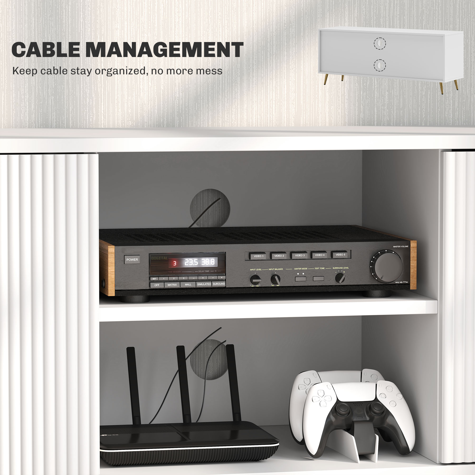 TV Stand with Storage for 55 Inch TV, Modern TV Cabinet with 2 Open Shelves and 2 Cabinets for Living Room, White - Image 4