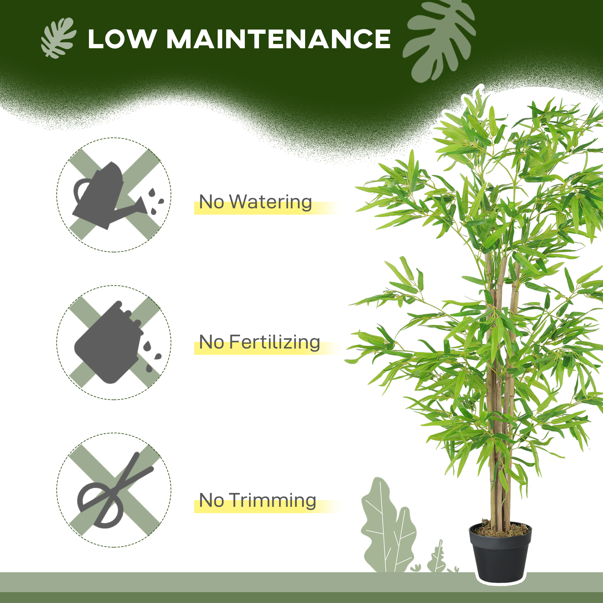 Artificial Bamboo Tree Set of 2, 5ft Fake Tree with Realistic Leaf and Natural Trunk, Decorative Plant in Nursery - Image 4