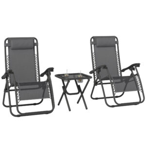 Zero Gravity Chair Set of 2 Patio Chair with Side Table Cupholders and Pillows for Pool, Backyard, Lawn, Beach, Grey