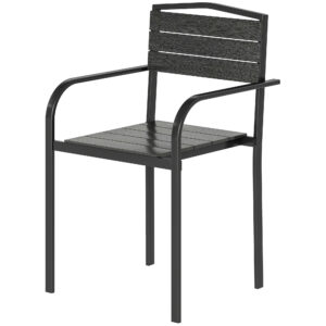 Stackable Patio Chairs Set of 4, Outdoor Dining Chairs with Slatted HDPE Seat, Armrests for Garden, Backyard, Black