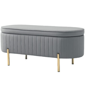 Upholstered Bedroom Bench, Channel Tufted Ottoman Bench with Thick Padding and Metal Legs, Grey