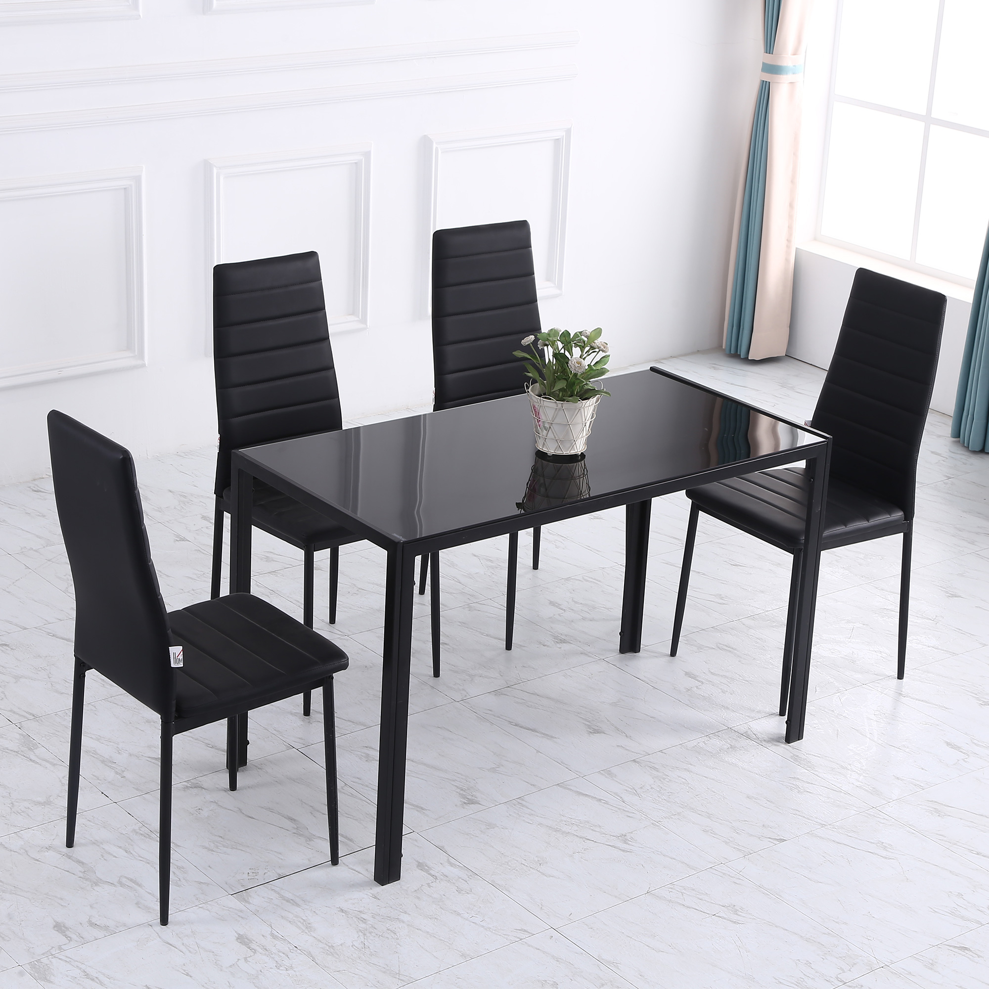 Rectangular Kitchen Table for 4 People, Dining Table with Tabletop Tempered Glass for Dining Room, Living Room, Black - Image 4