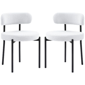 2 Pieces Kitchen Chairs, Modern Dining Chairs w/ Berber Fleece Upholstery and Steel Legs for Living Room, Cream White