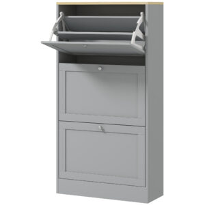 Modern Shoe Storage with 3 Flip Drawers and Adjustable Shelves, Shoe Cabinet Organizer for 12-18 Pairs of Shoes, Grey