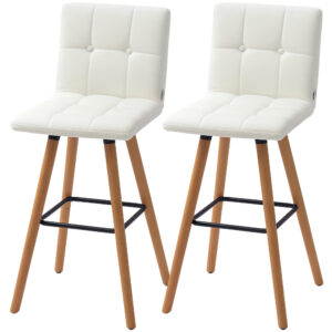 Modern Bar Stools Set of 2, 38" Upholstered Kitchen Island Stool with Solid Wood Legs, White