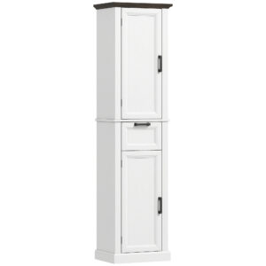 65" Tall Bathroom Storage Cabinet, Freestanding Farmhouse Slim Bathroom Cabinet with 2 Doors, Shelves and Drawer, White