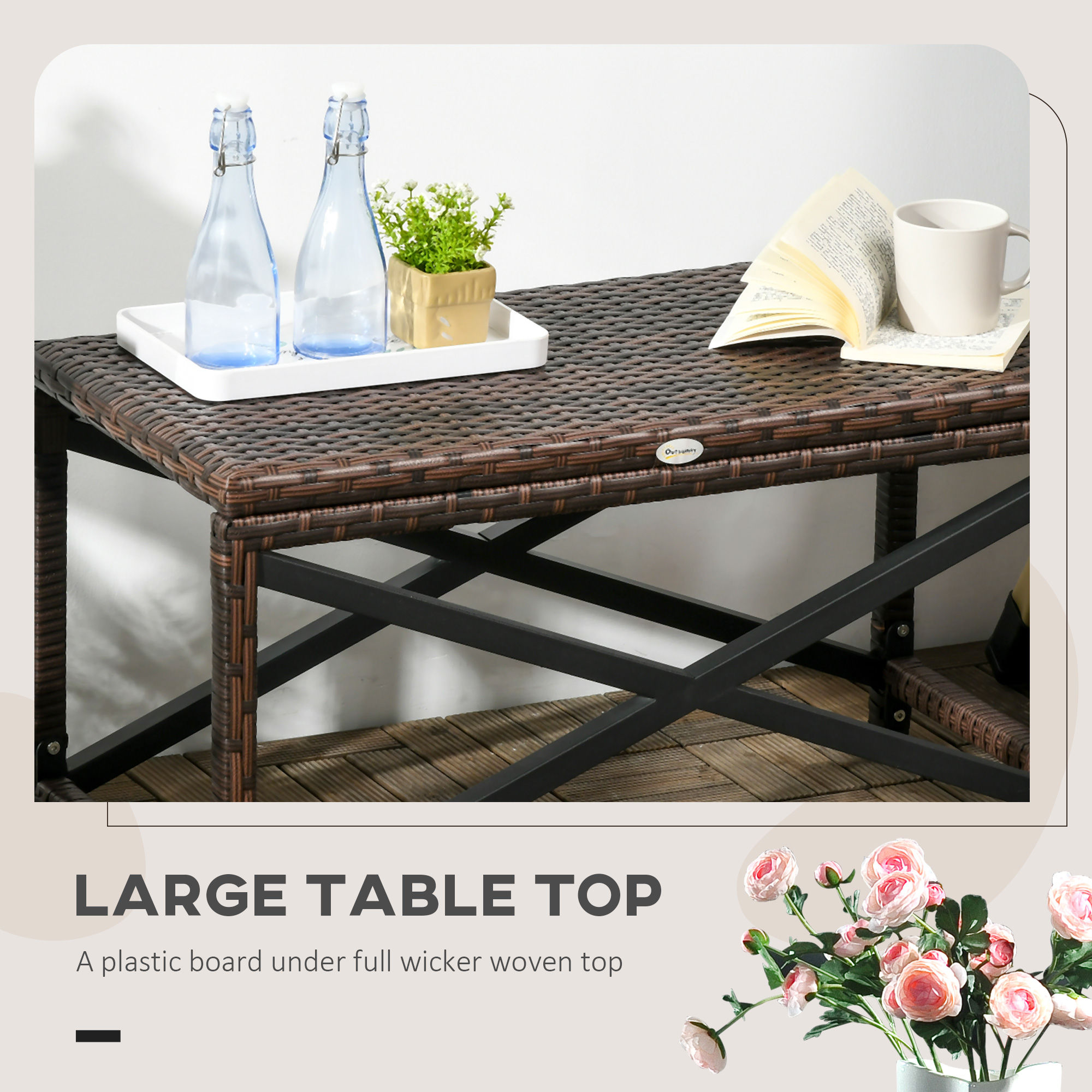 Patio Wicker End Table, Outdoor PE Rattan Side Table, with Plastic Board Under the Full Woven Table Top for Patio, Garden, Balcony, Mixed Brown - Image 3