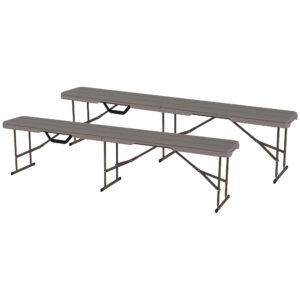 6 ft Plastic Bench Seat, 2 PC Portable Foldable Folding Bench with Carrying Handle for Picnic Camping, Distressed Brown