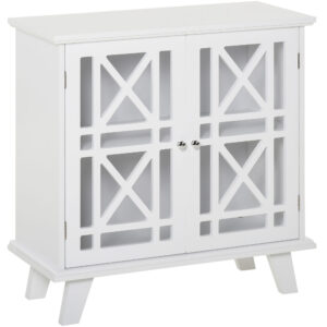 Storage Cabinet with Fretwork Doors and Shelf, Modern Freestanding Sideboard, Buffet, White