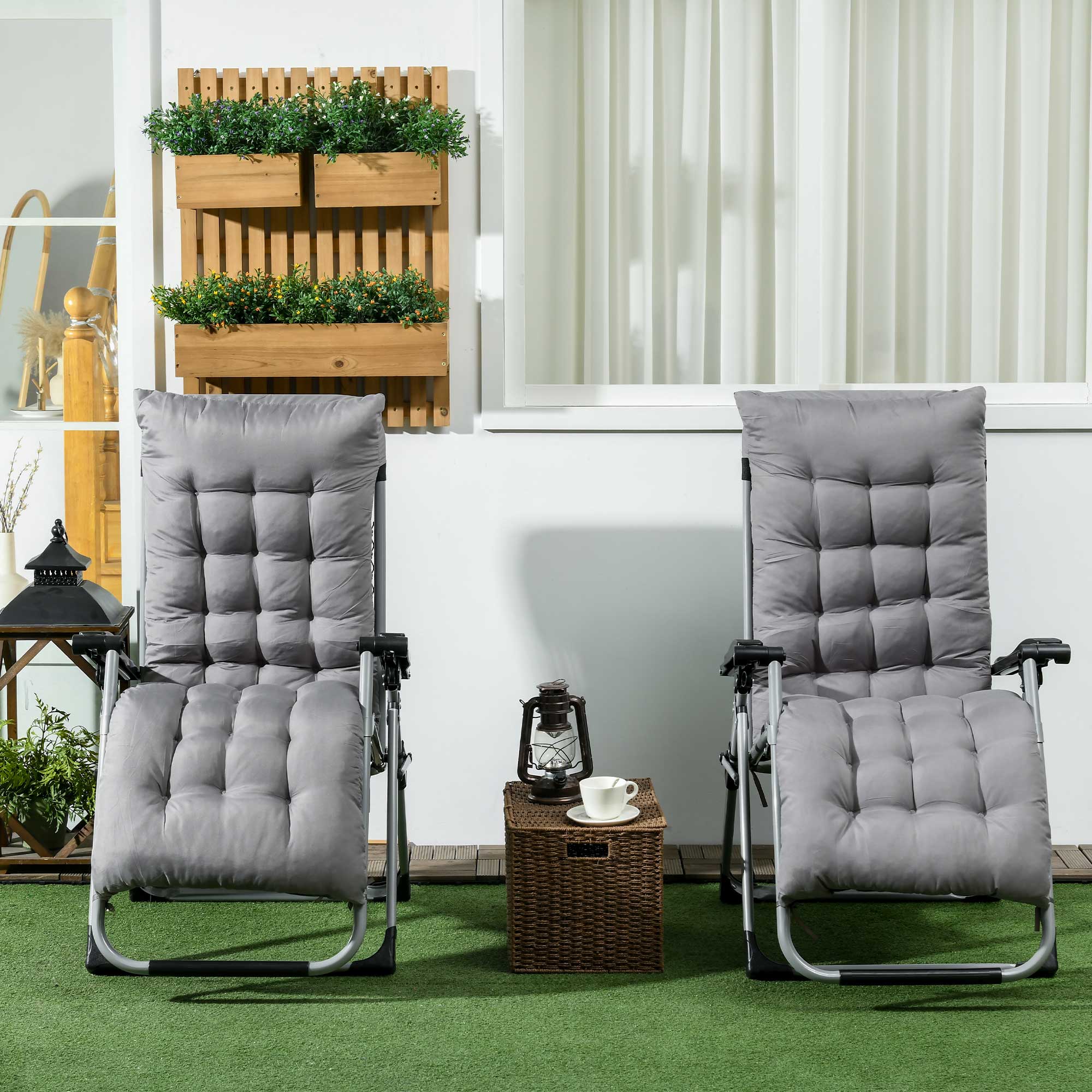 Folding Garden Chairs Set of 2, Reclining Zero Gravity Chair, Sun Lounger with Cushion and Headrest, Dark Grey - Image 6
