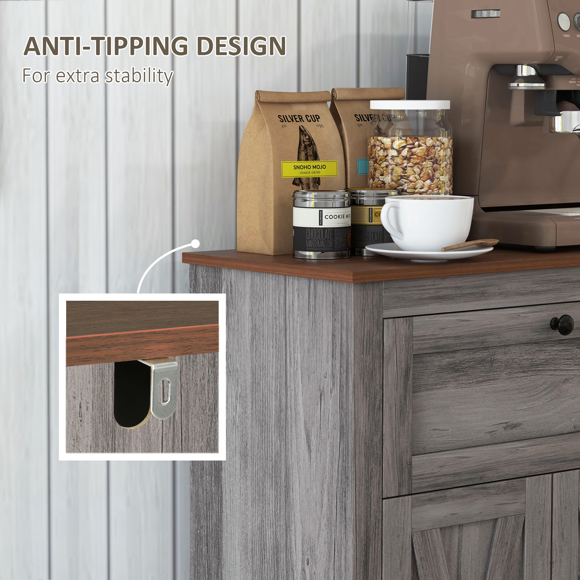 Storage Cabinet Farmhouse Sideboard Storage Cabinet with Doors and Drawer for Kitchen, Living Room, Grey Wash - Image 4