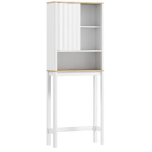 Over The Toilet Storage Cabinet, Bathroom Space Saver Cabinet with Adjustable Shelf, Bathroom Organizer, White