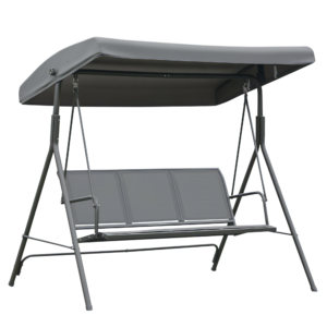 3-Seater Swing Chair Covered Garden Hammock A-Frame Outdoor Porch Glider Sling Seat with Adjustable Canopy Cover, Grey