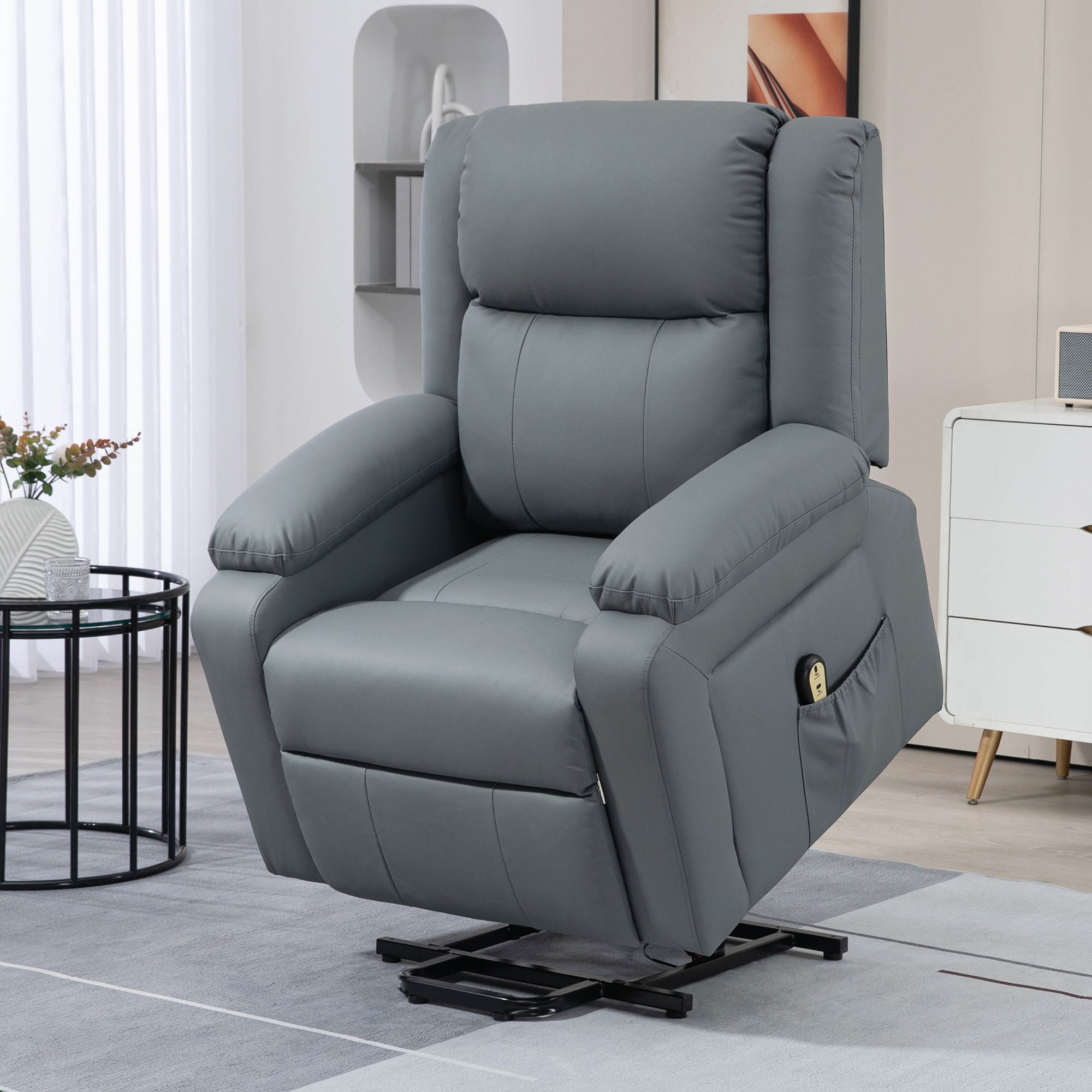Lift Chair for Seniors, PU Leather Upholstered Electric Recliner Chair with Remote, Side Pockets, Quick Assembly, Grey - Image 6