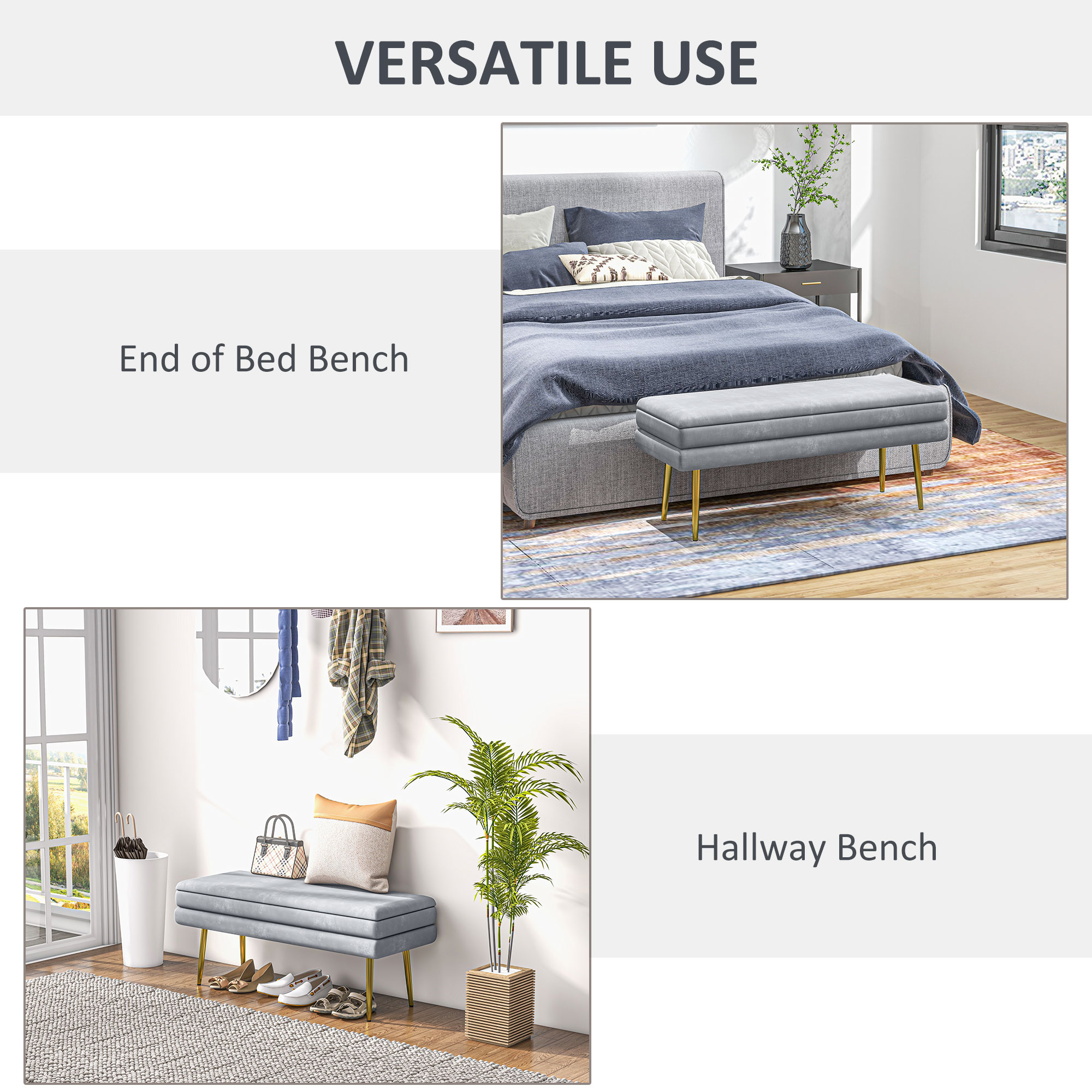 39" Storage Ottoman, Velvet End of Bed Bench with Steel Legs, Foot Stool with Storage for Bedroom, Living Room - Image 4