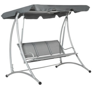 3 Person Patio Swing Seats with Adjustable Canopy Outdoor Swing Chair Bench for Garden, Poolside, Dark Grey