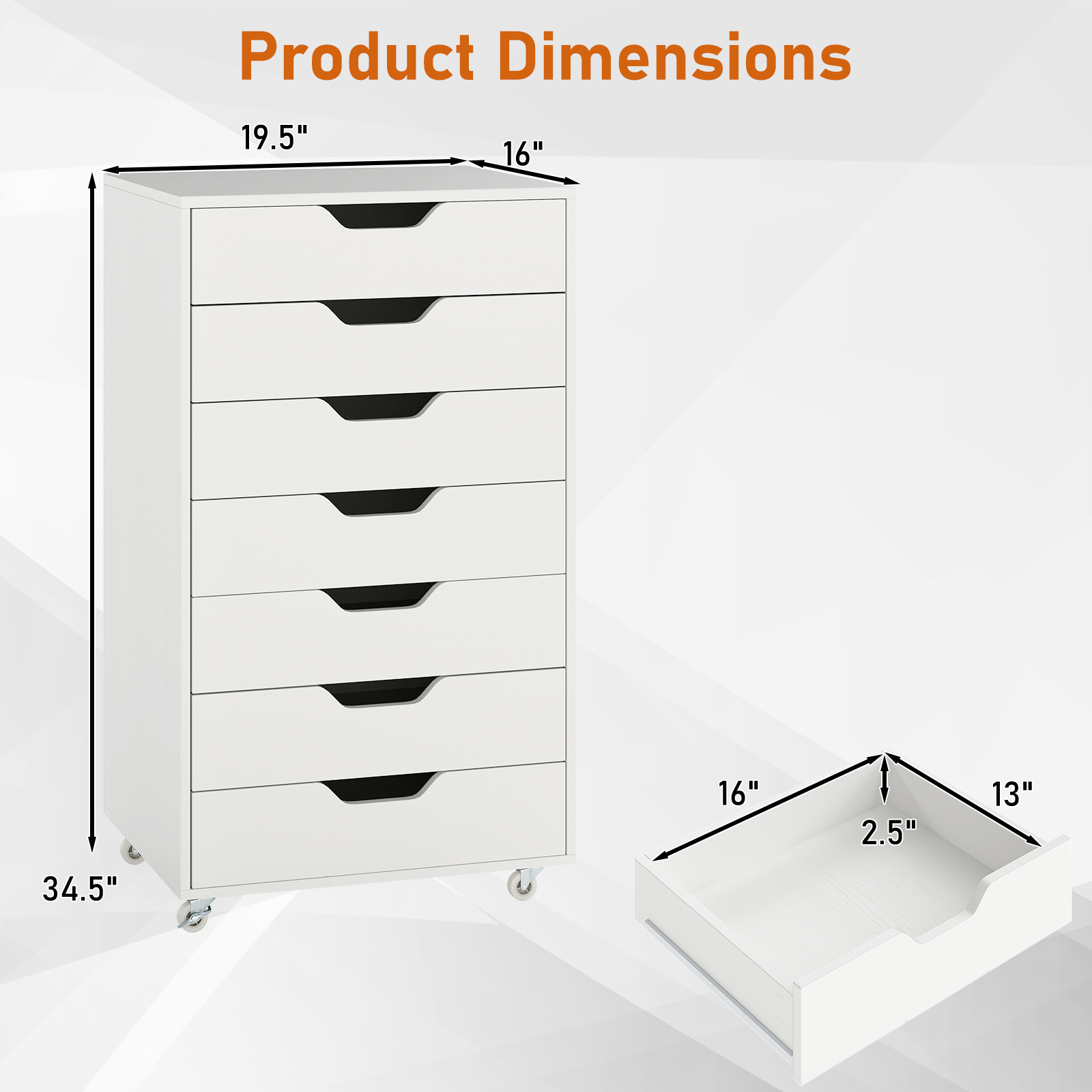 7-Drawer Chest Storage Dresser Floor Cabinet Organizer with Wheels-White - Image 4