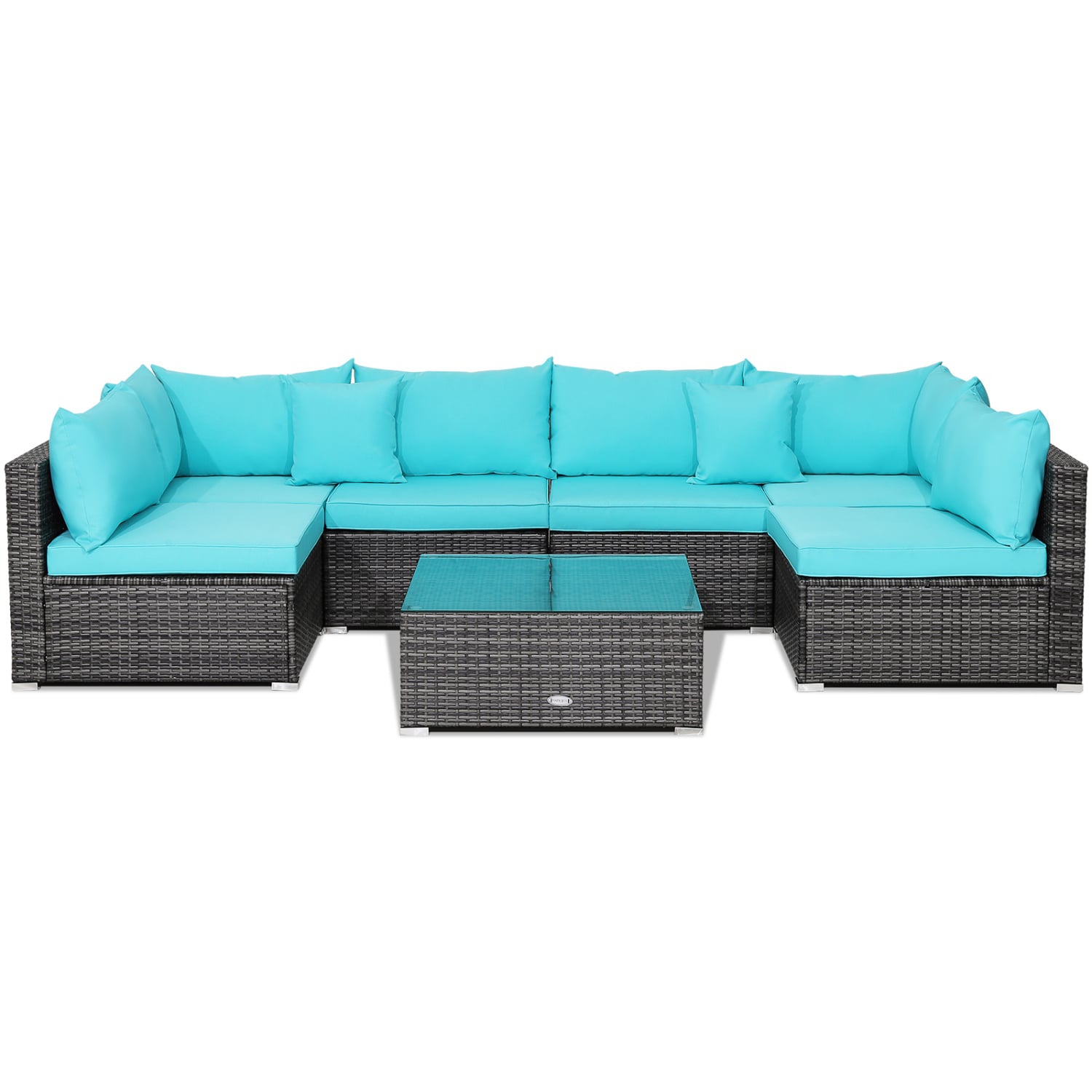 7 Pieces Patio Rattan Furniture Set with Sectional Sofa Cushioned-Turquoise - Image 2