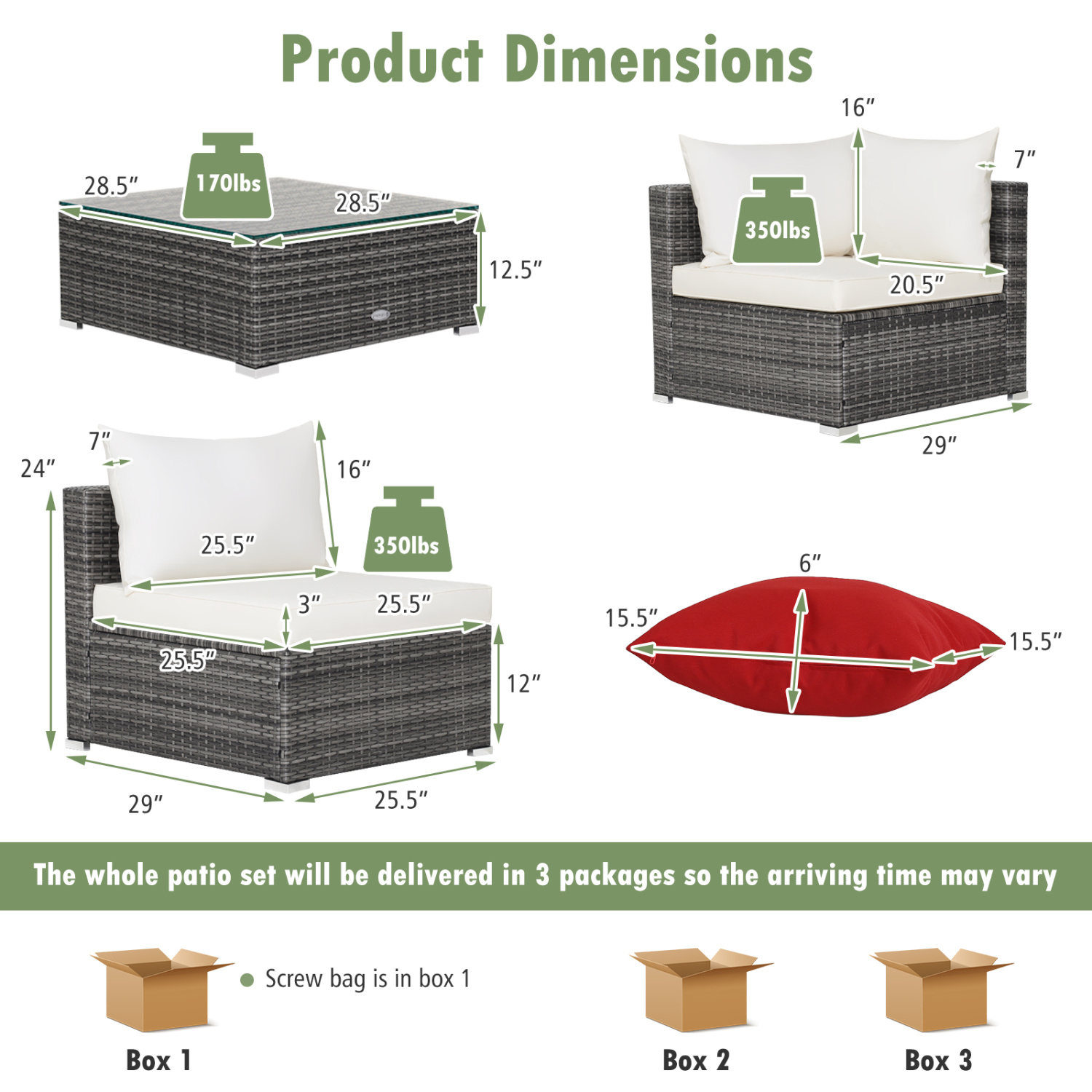 7 Pieces Patio Rattan Furniture Set Sectional Sofa Garden Cushion-White - Image 3