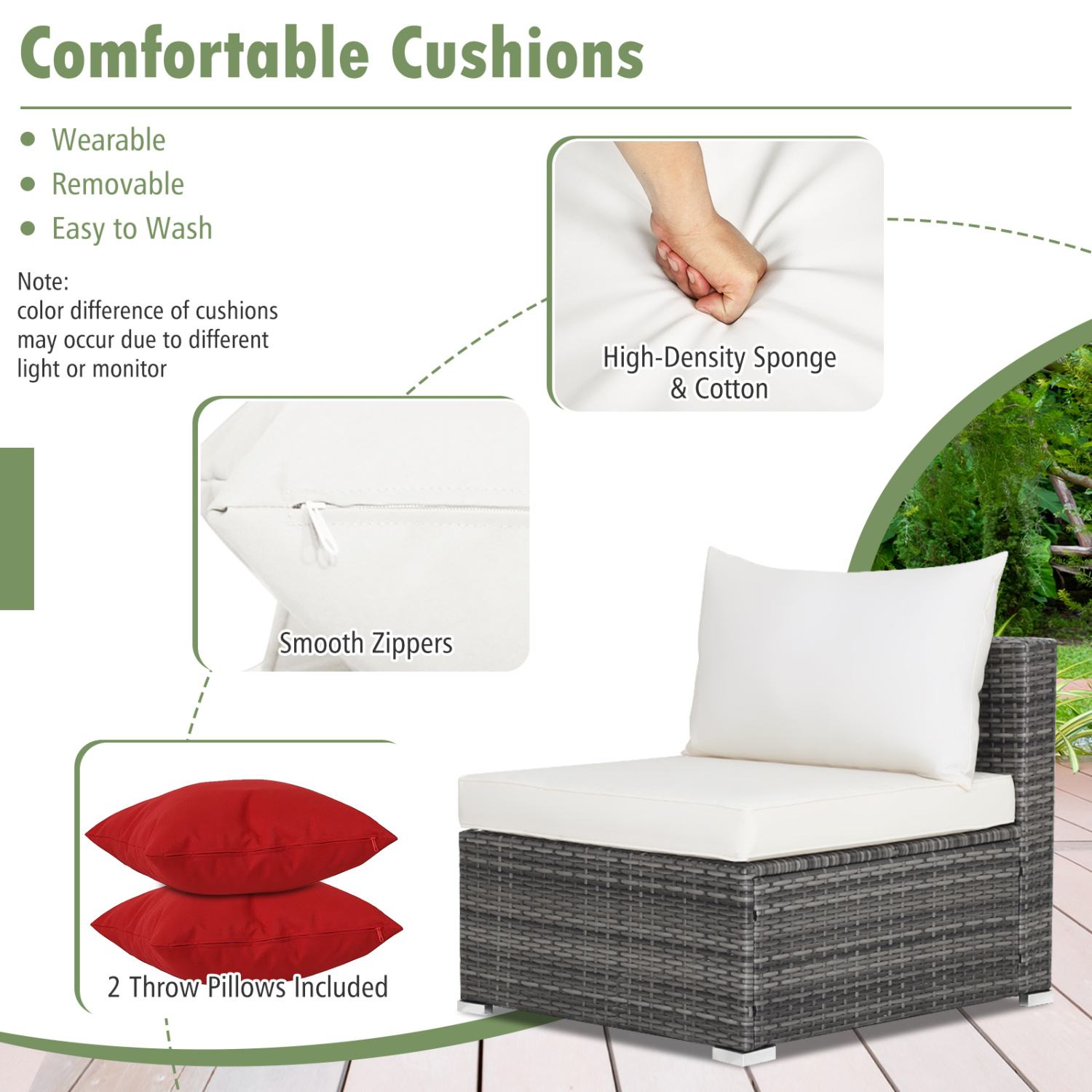 7 Pieces Patio Rattan Furniture Set Sectional Sofa Garden Cushion-White - Image 7