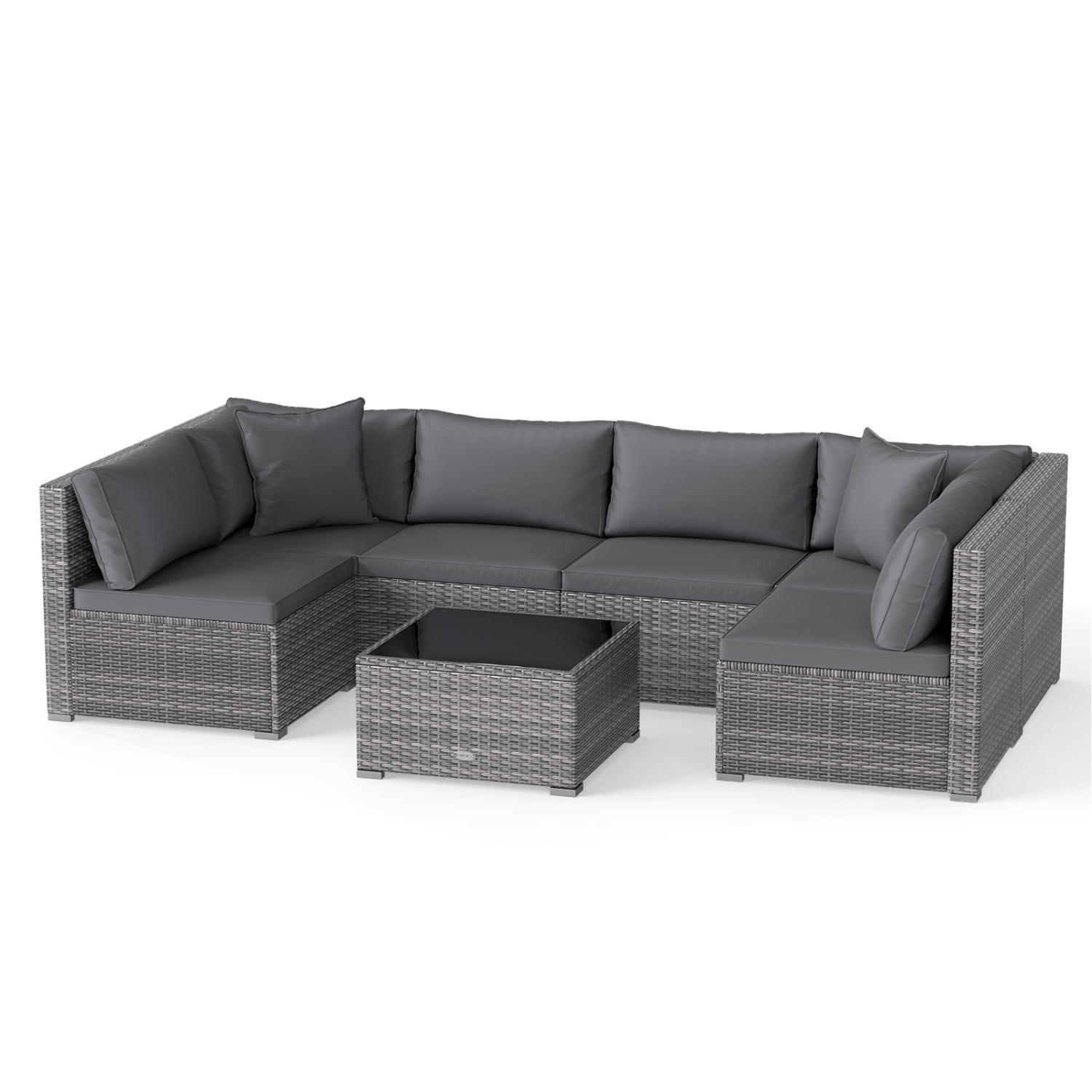 7 Pieces Patio Rattan Furniture Set Sectional Sofa Garden Cushion-Gray - Image 2