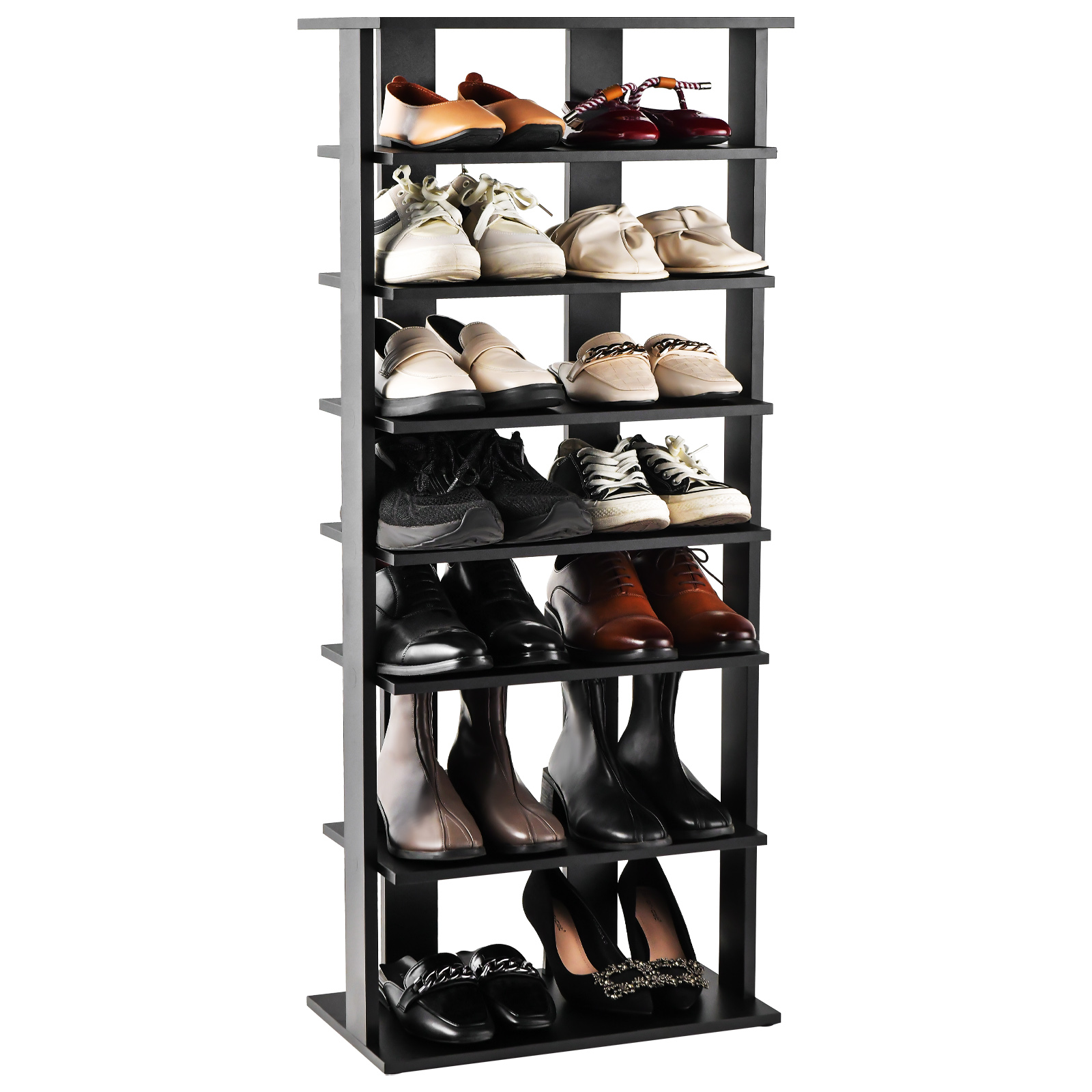 7-Tier Dual Shoe Rack Free Standing Shelves Storage Shelves Concise-Black - Image 2