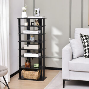7-Tier Dual Shoe Rack Free Standing Shelves Storage Shelves Concise-Black