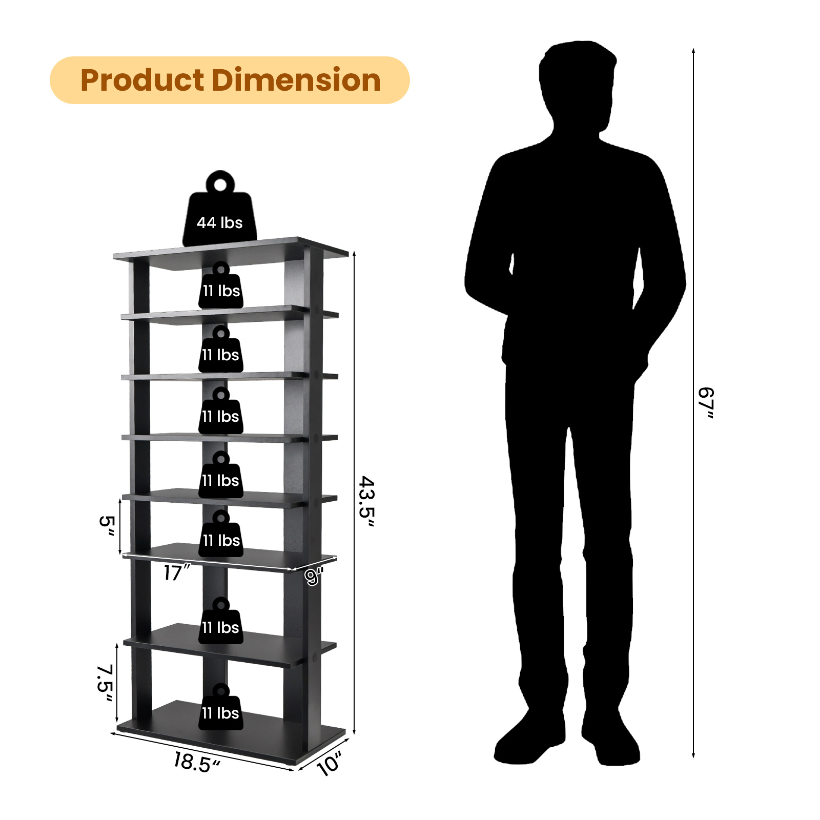 7-Tier Dual Shoe Rack Free Standing Shelves Storage Shelves Concise-Black - Image 4
