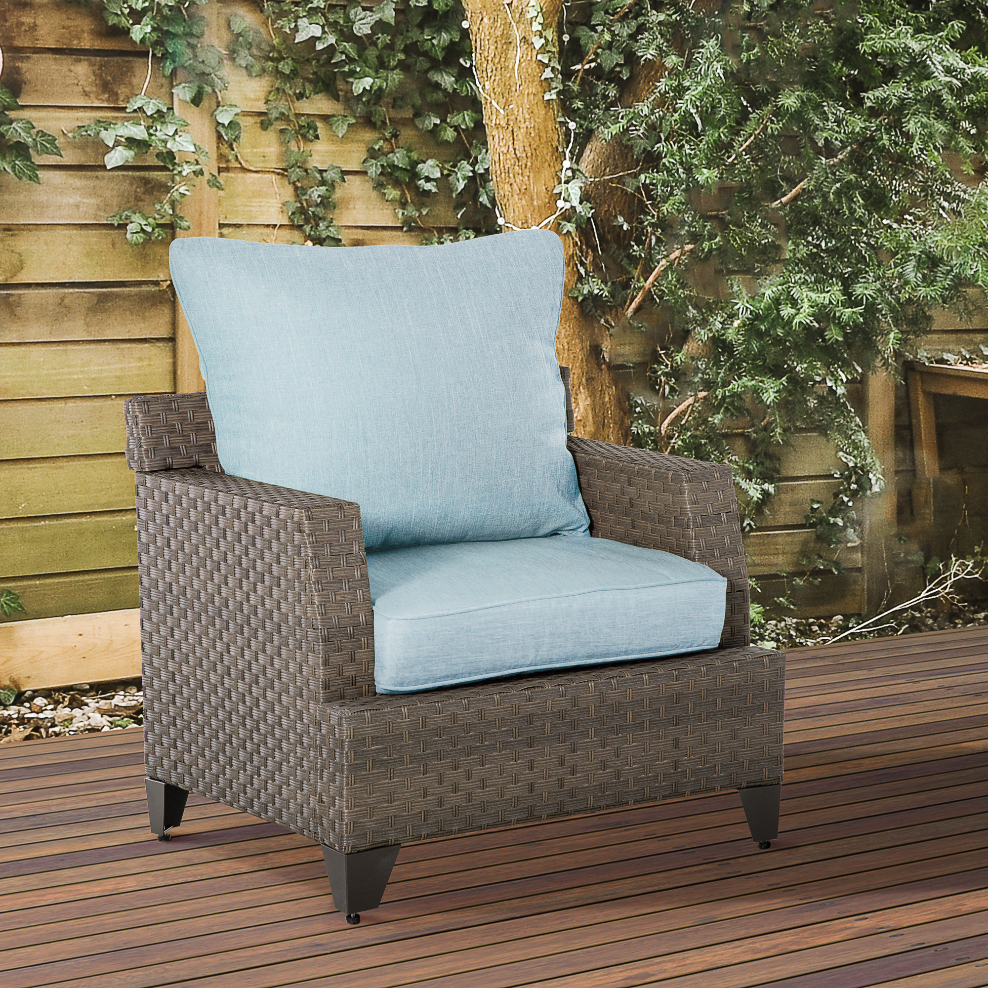 Patio Chair Cushions, Thick Deep Seat Outdoor Seat Cushion with Back Cushion, Light Blue - Image 3