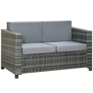 2 Seat Patio Loveseat Deluxe Wicker Sofa Chair Outdoor Rattan Furniture Couch All Weather with Cushion for Balcony, Deck, Garden and Poolside, Grey