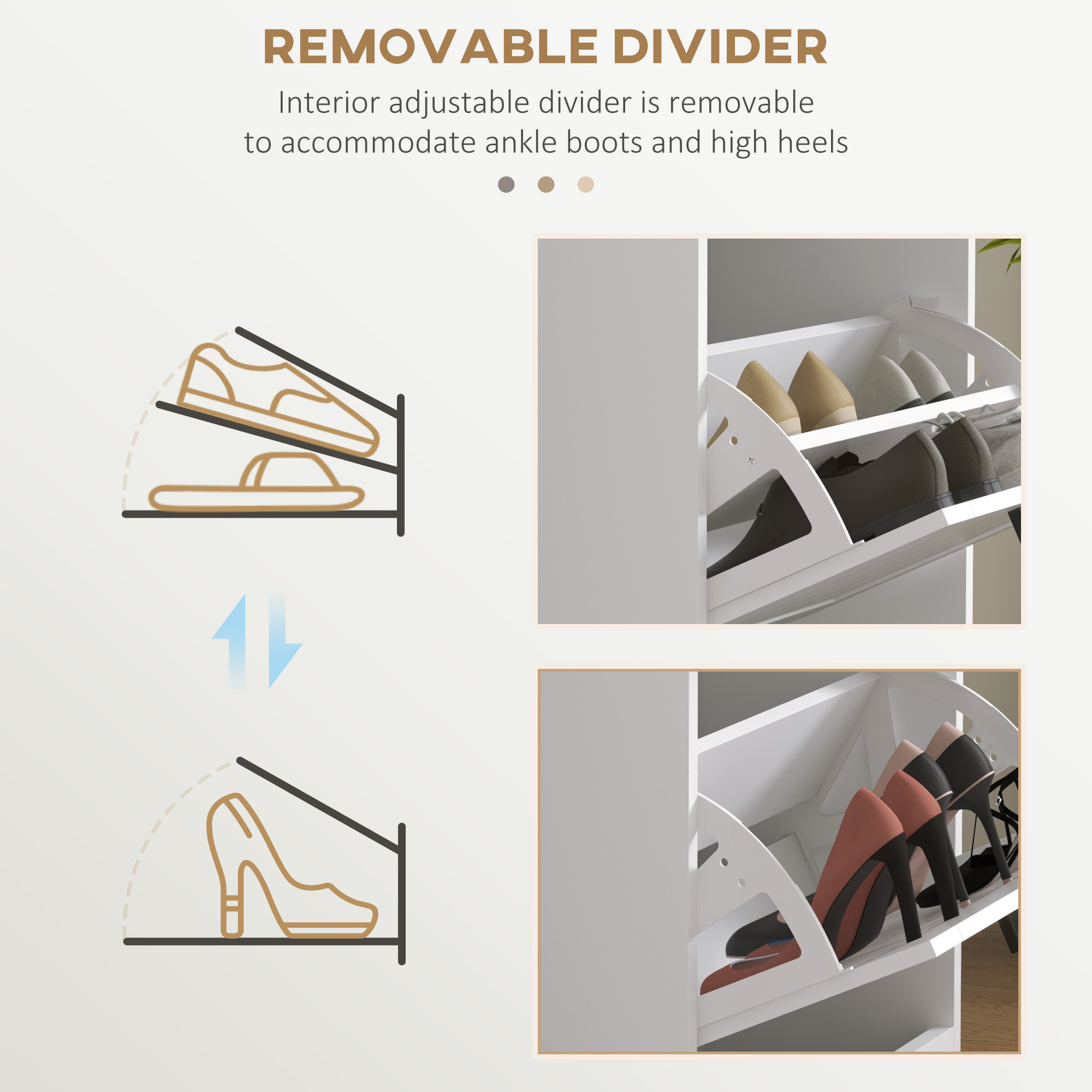 Slim Shoe Cabinet with 3 Flip Drawers and Adjustable Shelves, Narrow Shoe Cabinet for 15 Pairs of Shoes, White - Image 4