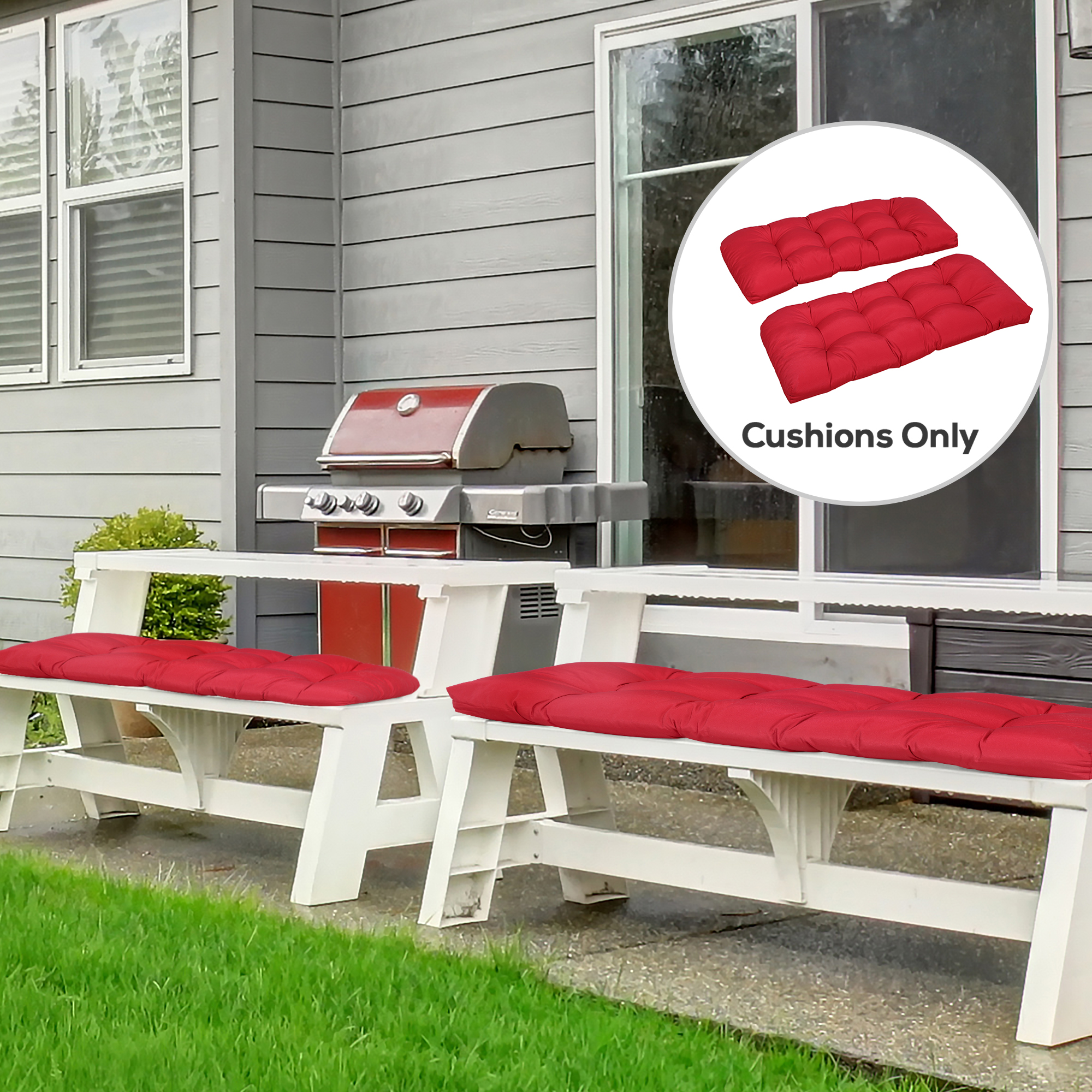 Set of 2 Patio Bench Replacement Cushions, 2 Seater Outdoor Loveseat Cushion Seat Pad, 43" x 19" x 3", Wine Red - Image 6