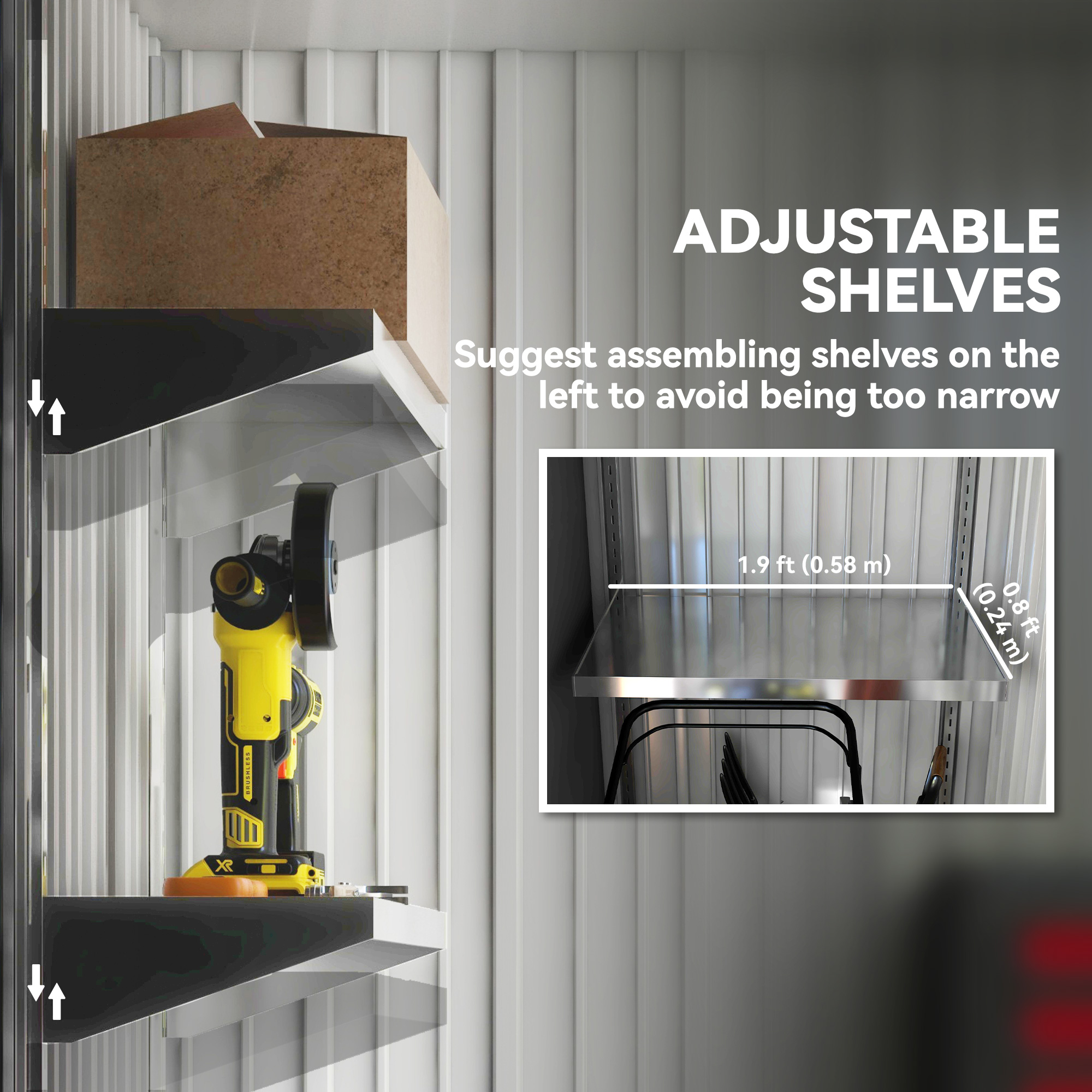 Outdoor Storage Shed, Steel Lean-to Shed with Adjustable Shelf, Lock, Gloves, 5'x3'x6', Dark Grey - Image 3
