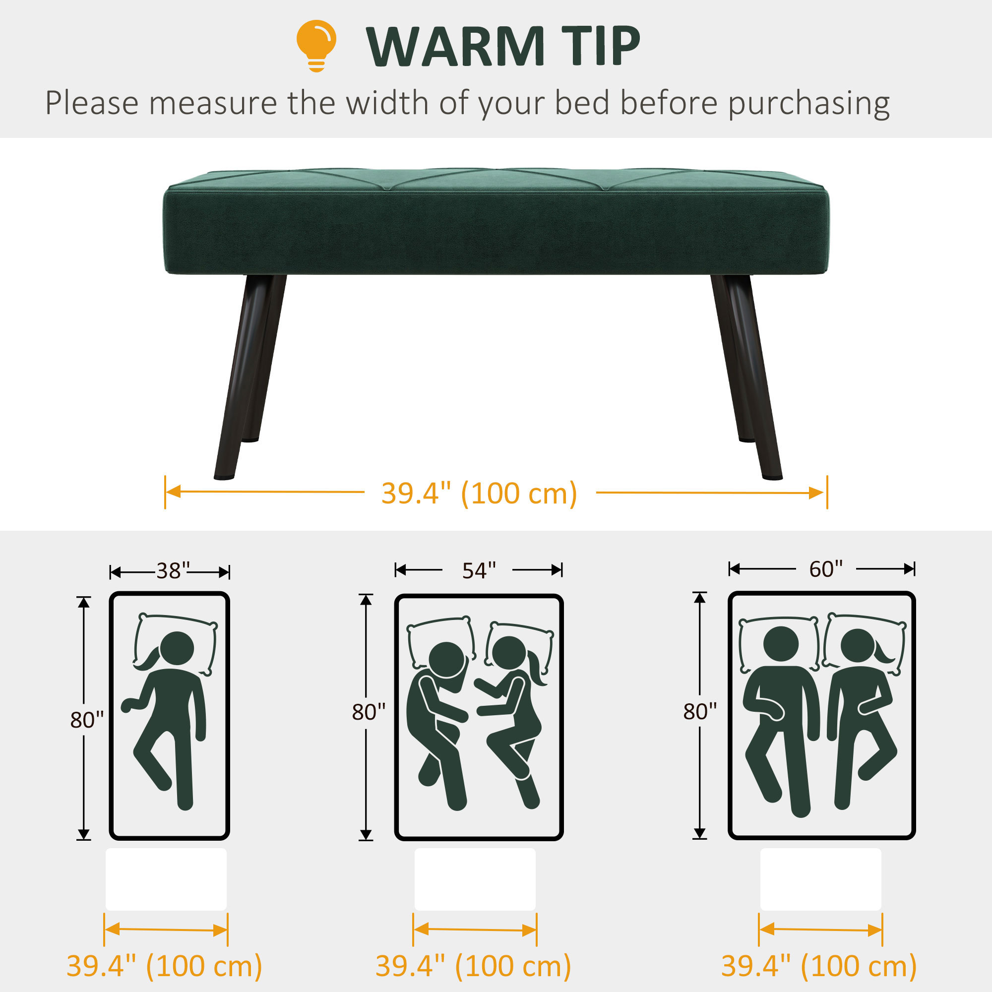 39 Inches Upholstered Bedroom Bench, Modern End of Bed Bench with Steel Legs, Green - Image 5