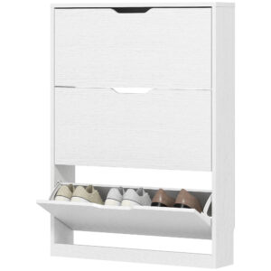 Narrow Shoe Storage Cabinet, Shoe Cabinet with 3 Flip Drawers, 31.5" W x 6.7" D x 42.5" H, White