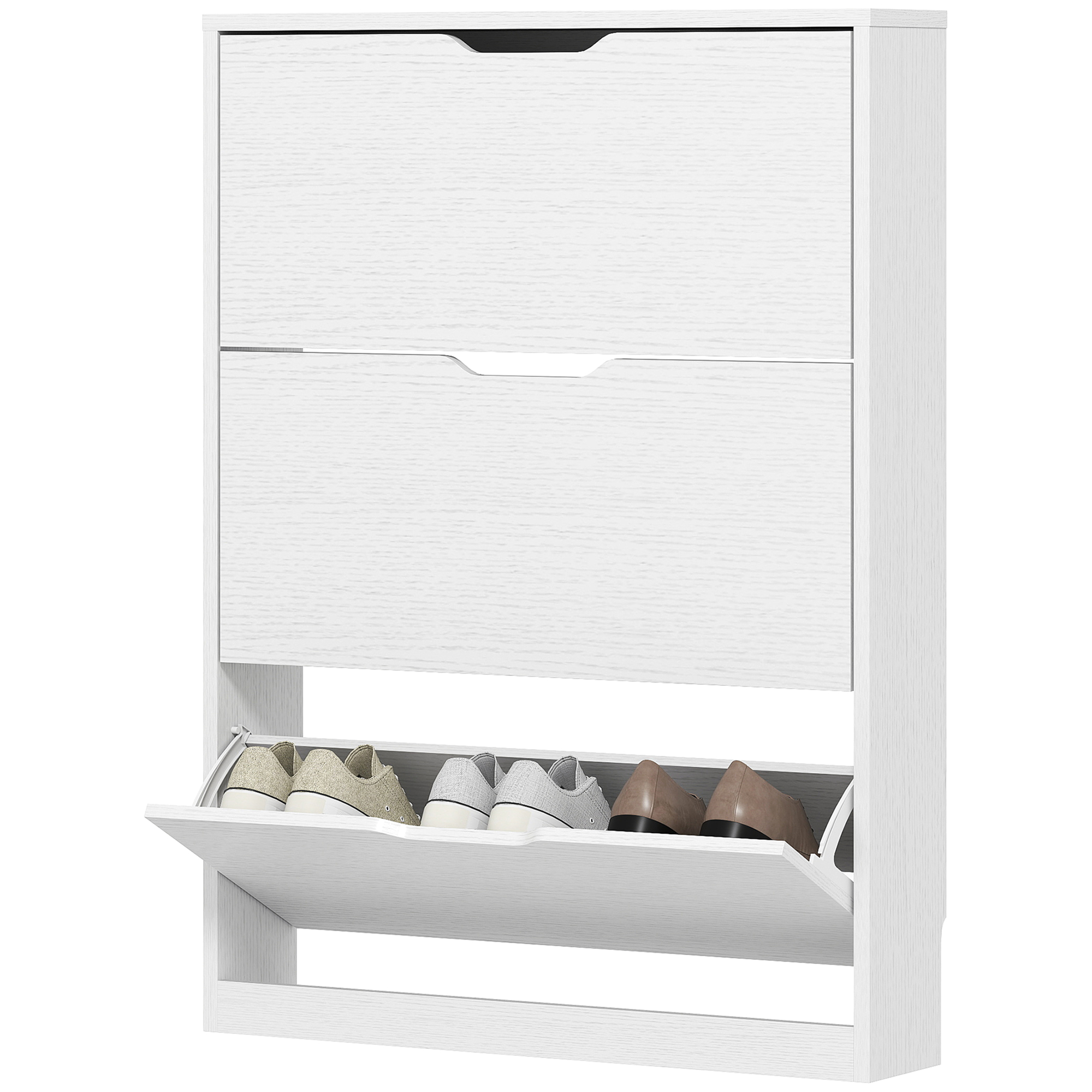Narrow Shoe Storage Cabinet, Shoe Cabinet with 3 Flip Drawers, 31.5" W x 6.7" D x 42.5" H, White