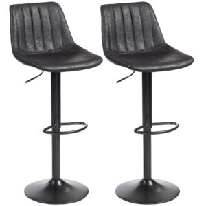 Counter Height Bar Stools Set of 2, Adjustable Height Bar Chairs with Swivel Seat, Leathaire Upholstery, Black