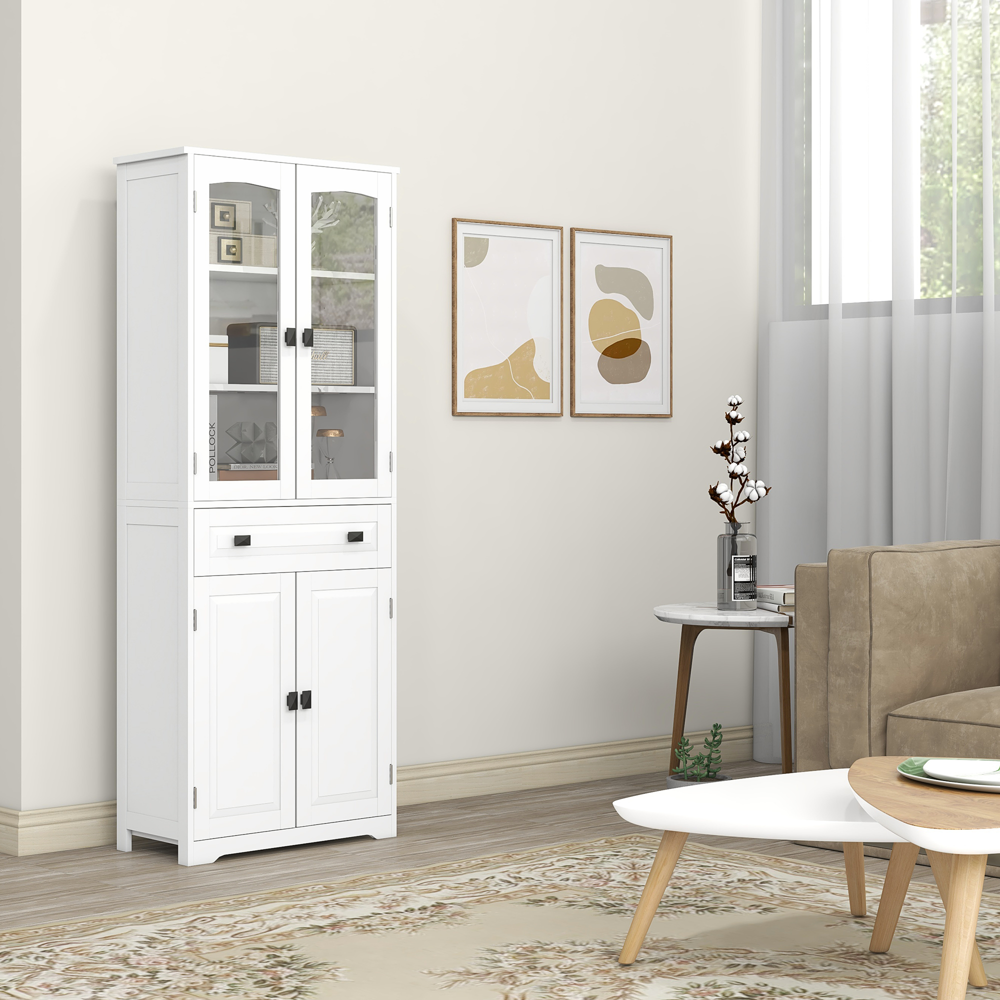 63" 4-Door Kitchen Pantry Cabinet, Freestanding Storage Cabinet Cupboard with Adjustable Shelves, White - Image 6