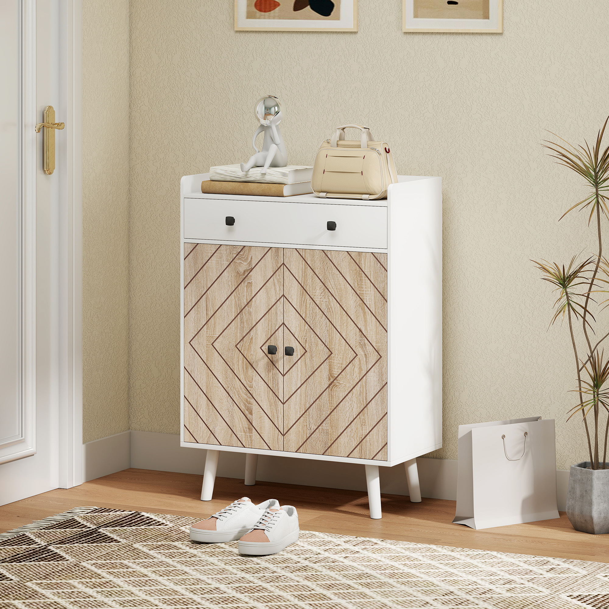Shoe Cabinet for Entryway, Modern Shoe Storage Cabinet with Adjustable Shelves and Drawer for 12 Pairs, White - Image 6