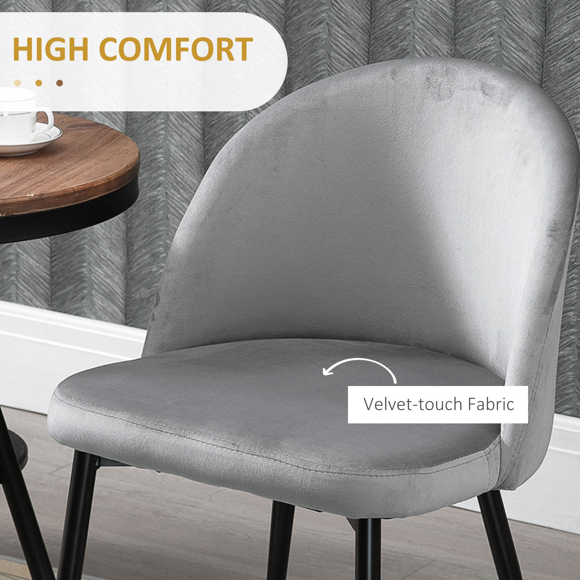 Modern Dining Chairs, Mid-Back Velvet-touch Upholstery Side Chair, Table Chair for Living Room, Dining Room, Grey, Set of 4 - Image 3