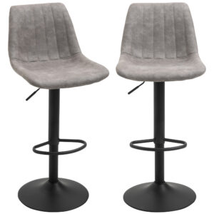 Adjustable Bar Stools Set of 2, Leathaire Swivel Barstools with Back and Footrest, Upholstered Bar Chairs for Kitchen, Dining Room, Home Pub, Grey