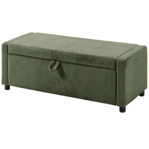 Storage Ottoman, Upholstered Corduroy End of Bed Bench with Thick Padding, Storage Bench for Bedroom, Dark Green