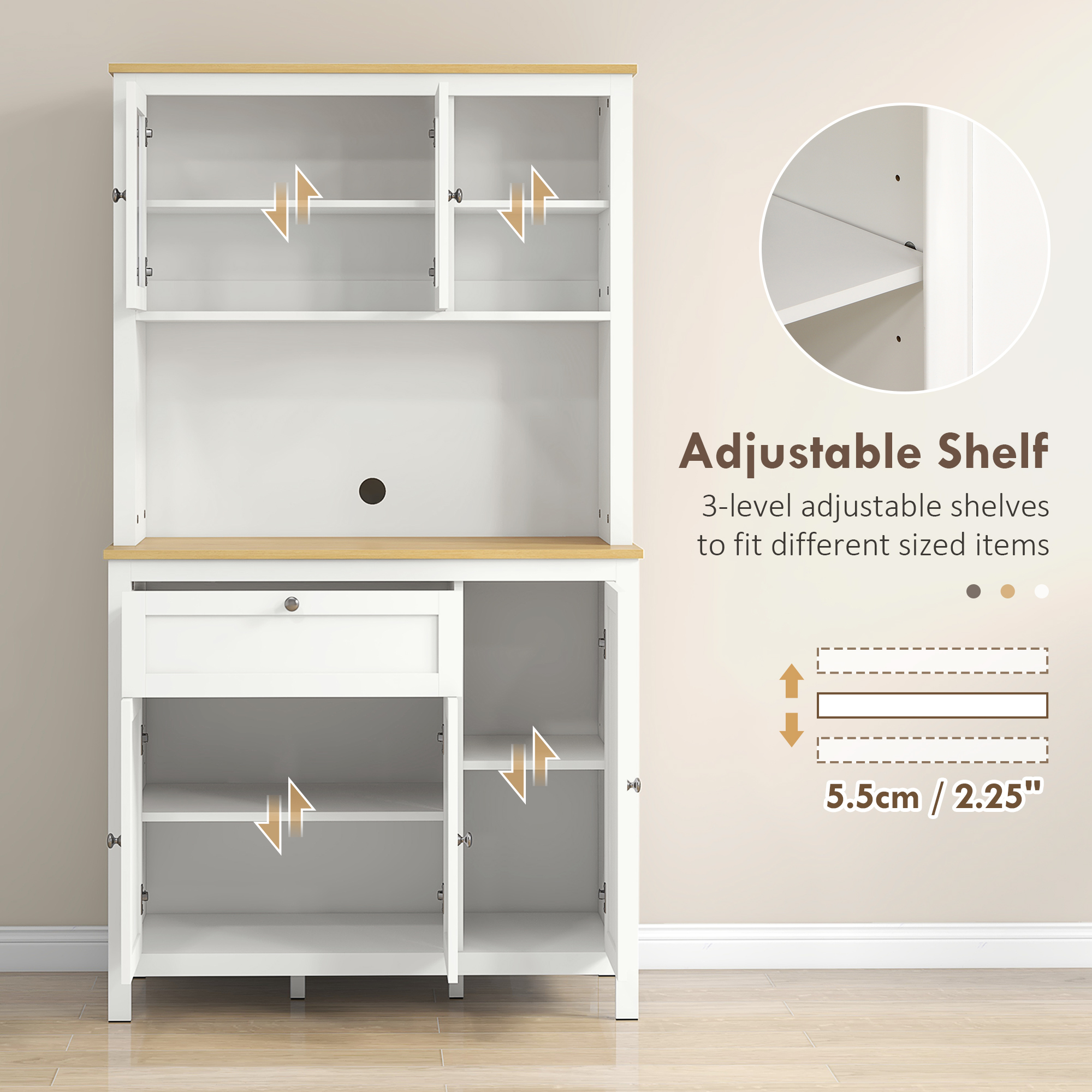 71" 5-Door Kitchen Pantry Cabinet, Freestanding Storage Cabinet Cupboard with Adjustable Shelves, White - Image 4