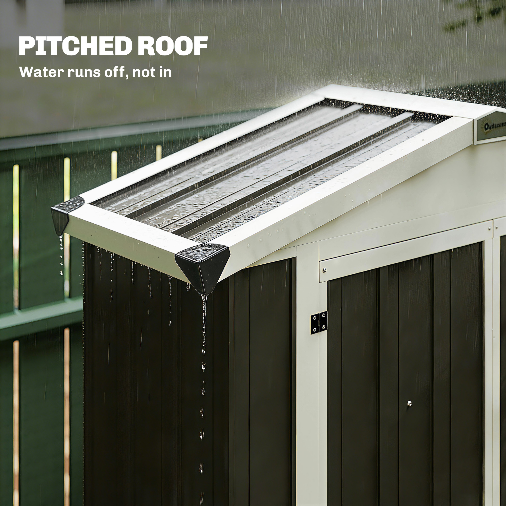 Outdoor Storage Shed Apex Roof Metal Garden Shed with Shelf for Backyard, Light Grey - Image 5