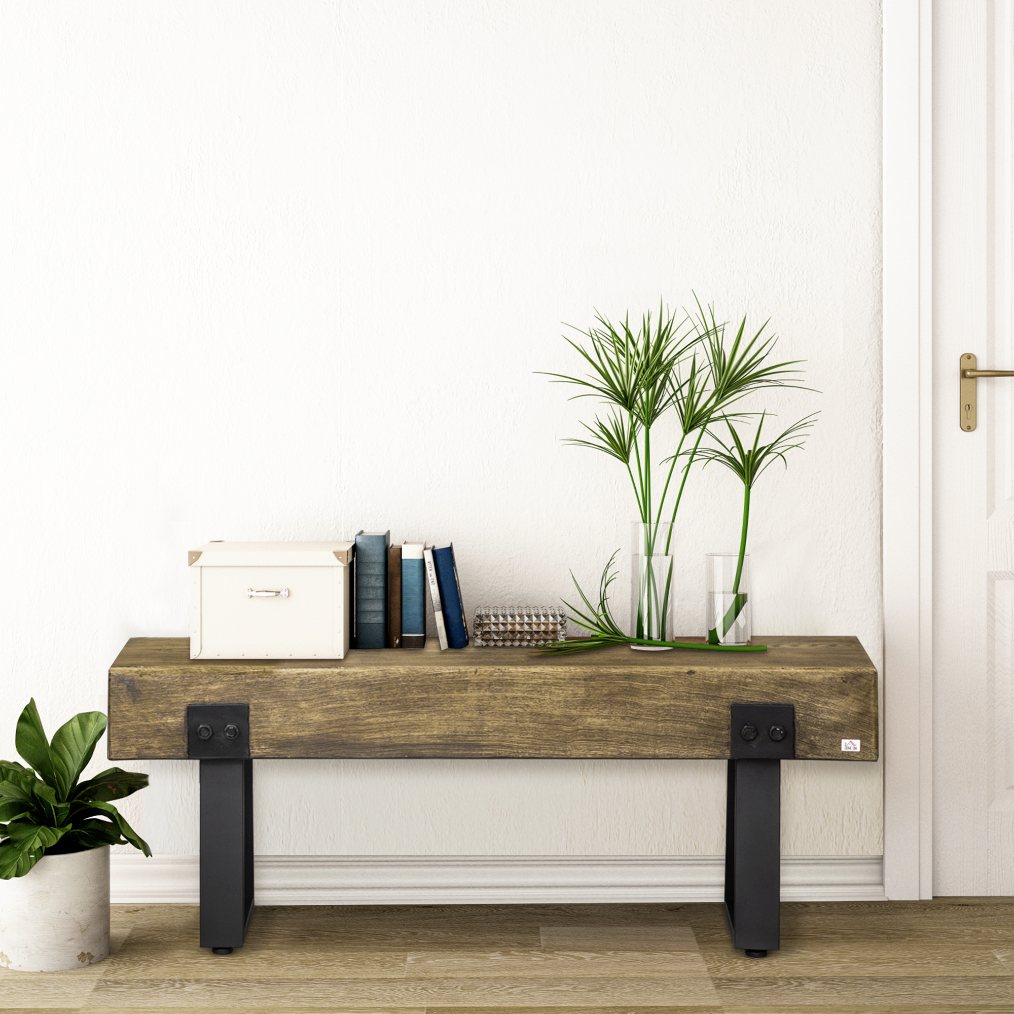 Outdoor Bench, Garden Bench with Metal Legs, Rustic Wood Effect Concrete, Indoor or Outdoor Use for Patio, Park, Porch and Lawn, Natural and Black - Image 5
