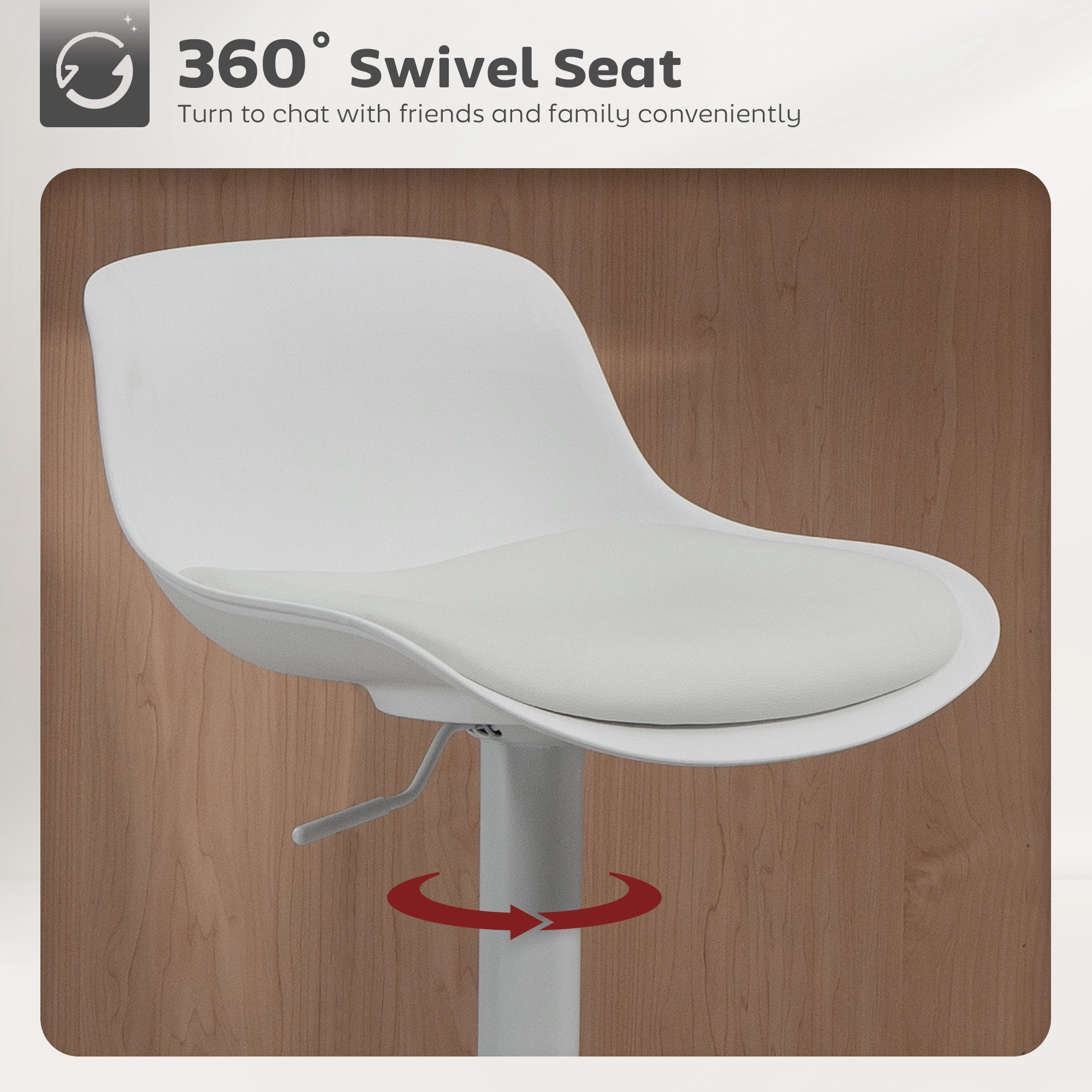 Counter Height Bar Stools Set of 2, Streamlined Bar Chairs with Adjustable Height and Swivel PU Leather Seat, White - Image 3