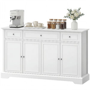 Sideboard Buffet Cabinet, 54" Kitchen Storage Cabinet with Soft-Close Doors, 3 Drawers and 2 Adjustable Shelves, White