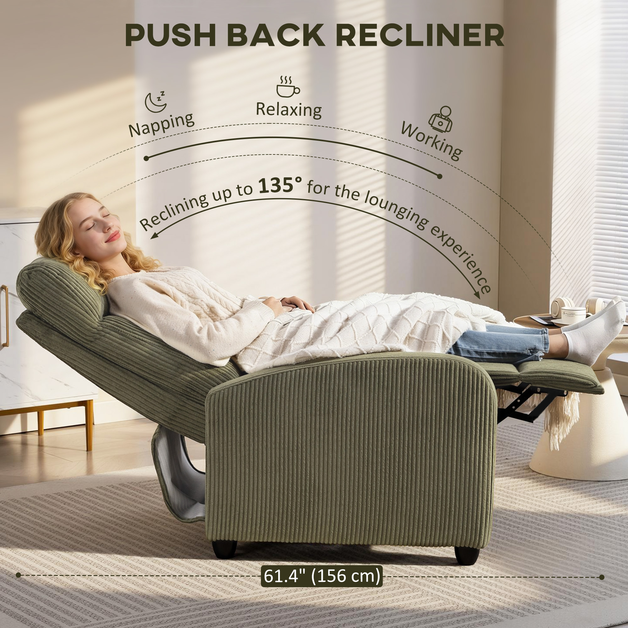 Fabric Recliner Chair Manual Home Theater Seating Single Reclining Sofa Chair with Padded Seat for Living Room - Image 2